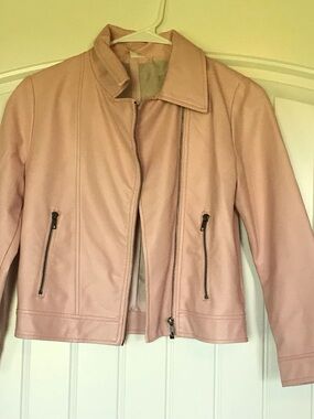 Women's Blush Pink Leather-like Zip-Front Jacket